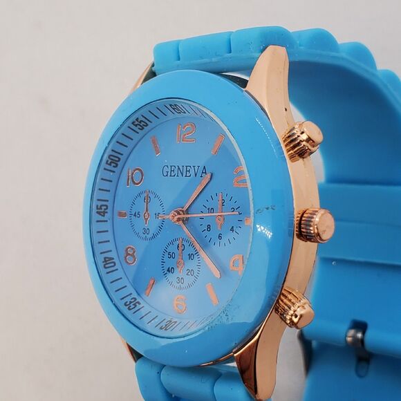 38MM Watch Women Blue Dial Blue Plastic Band Straps New Battery - Picture 3 of 13